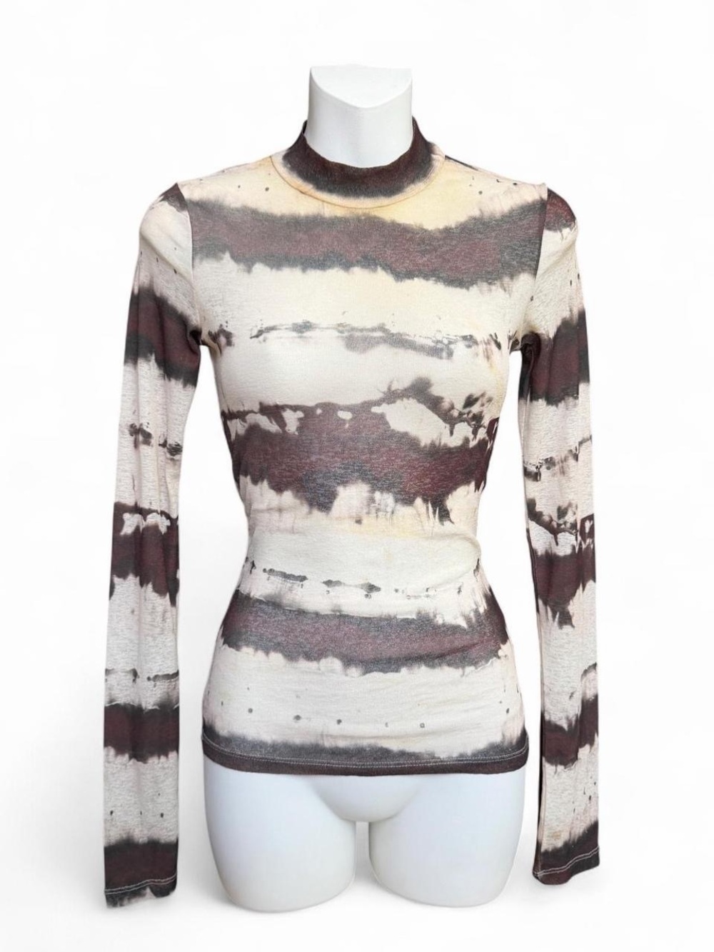 H&M Long Sleeve Mock Neck Top - Brown & Cream Tie-Dye
